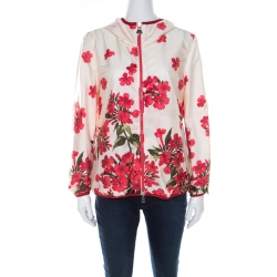 Moncler Cream Floral Printed Hooded Windbreaker Jacket M