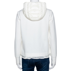 Pre Owned Moncler Off White Down Quilted Ruffled Hem Hooded Jacket M