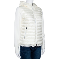 Pre Owned Moncler Off White Down Quilted Ruffled Hem Hooded Jacket M
