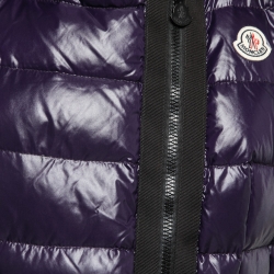 Pre Owned Moncler Purple Synthetic Fur-Trimmed Hooded Down Jacket Vest M