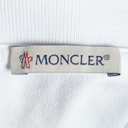 Pre Owned Moncler White Pique Knit Cotton Flared Polo T-Shirt S