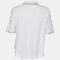 Pre Owned Moncler White Pique Knit Cotton Flared Polo T-Shirt S
