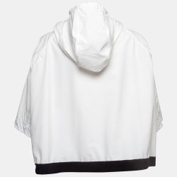 Pre Owned Moncler White Synthetic Zip-Up Hooded Jacket M