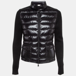 Black Synthetic Quilted And Wool Knit Zipper Jacket