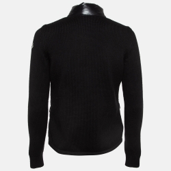 Pre Owned Moncler Black Synthetic Quilted and Wool Knit Zipper Jacket S