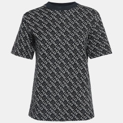 Black Monogram Cotton Knit Round Neck T-Shirt