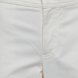 Pre Owned Moncler White Contrast Hem Trim Cotton Wide Leg Trousers M