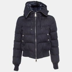 Navy Blue Denim Hooded Puffer Jacket