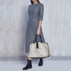 Pre Owned Moncler Grey/Black Mesh and Leather Tote