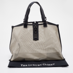 Pre Owned Moncler Grey/Black Mesh and Leather Tote