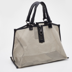 Pre Owned Moncler Grey/Black Mesh and Leather Tote