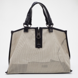 Pre Owned Moncler Grey/Black Mesh and Leather Tote
