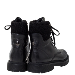 Moncler Black Leather And Wool Combat Boots Size 40