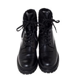 Moncler Black Leather And Wool Combat Boots Size 40