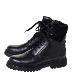 Moncler Black Leather And Wool Combat Boots Size 40