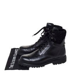 Moncler Black Leather And Wool Combat Boots Size 40