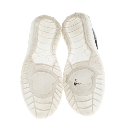 Pre Owned Moncler Black Leather And Knit Fabric Giroflee Paneled Slip On Sneakers Size 38