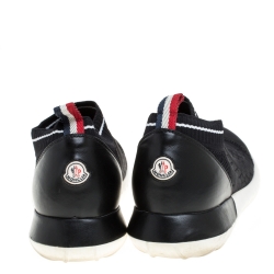 Pre Owned Moncler Black Leather And Knit Fabric Giroflee Paneled Slip On Sneakers Size 38