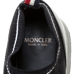 Pre Owned Moncler Black Leather And Knit Fabric Giroflee Paneled Slip On Sneakers Size 38
