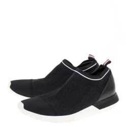Pre Owned Moncler Black Leather And Knit Fabric Giroflee Paneled Slip On Sneakers Size 38