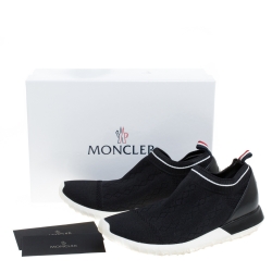 Pre Owned Moncler Black Leather And Knit Fabric Giroflee Paneled Slip On Sneakers Size 38