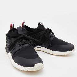 Moncler Black Knit Fabric and Rubber Meline Low Top Sneakers Size 38