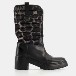 Leopard Print Leather And Padded Nylon Ski Boots