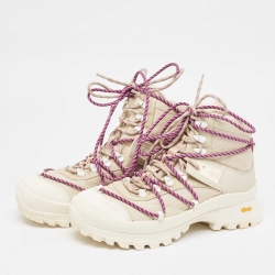 Pre Owned Moncler Beige Mesh and Leather Hiking Boots Size 40