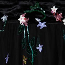 Monique Lhuillier Black Velvet Floral Applique Embroidered Embellished Tulle Gown XL
