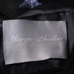 Monique Lhuillier Black Velvet Floral Applique Embroidered Embellished Tulle Gown XL