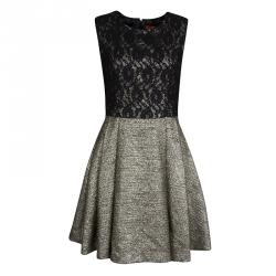 ML By Monique Lhuillier Metallic Lace Detail Sleeveless Fit and Flare Dress S