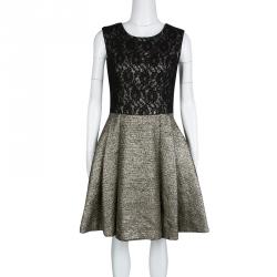ML By Monique Lhuillier Metallic Lace Detail Sleeveless Fit and Flare Dress S
