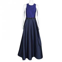 ML Monique Lhuillier Blue Cross Back Detail Embellished Gown M