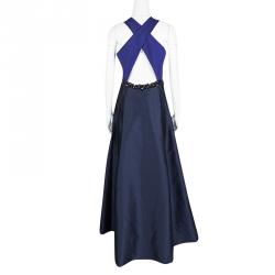 ML Monique Lhuillier Blue Cross Back Detail Embellished Gown M