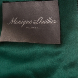 Monique Lhuillier Emerald Green Silk Satin Asymmetric Sleeve Evening Gown M 