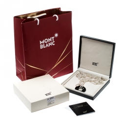 Pre Owned Montblanc Star Collection Onyx & Silver Chain Link Long Necklace