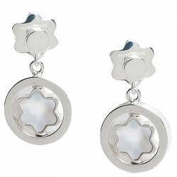 Pre Owned Montblanc Star Signet Mother Of Pearl Silver Dangle Stud Earrings