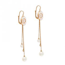 Pre Owned Montblanc Mother of Pearl Diamond 18k Rose Gold Drop Tassel Earrings