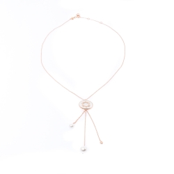 Pre Owned Montblanc Signet Mother of Pearl Diamond 18k Rose Gold Tassel Pendant Necklace