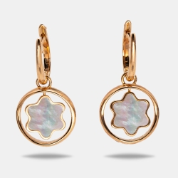 Pre Owned Montblanc Signet Rotating Emblem Mother of Pearl 18k Rose Gold Earrings 