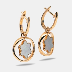 Pre Owned Montblanc Signet Rotating Emblem Mother of Pearl 18k Rose Gold Earrings 