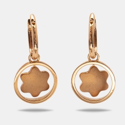 Pre Owned Montblanc Signet Rotating Emblem Mother of Pearl 18k Rose Gold Earrings 