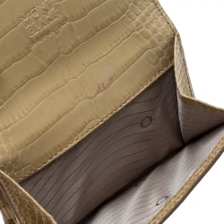 Pre Owned Montblanc Beige Croc Embossed Leather French Wallet