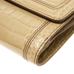 Pre Owned Montblanc Beige Croc Embossed Leather French Wallet