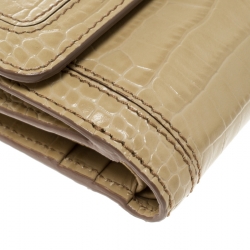 Pre Owned Montblanc Beige Croc Embossed Leather French Wallet