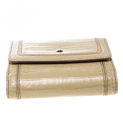 Pre Owned Montblanc Beige Croc Embossed Leather French Wallet