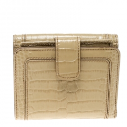 Pre Owned Montblanc Beige Croc Embossed Leather French Wallet