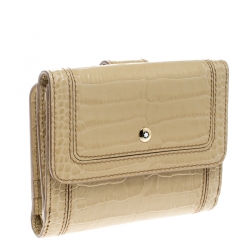 Pre Owned Montblanc Beige Croc Embossed Leather French Wallet