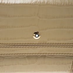 Pre Owned Montblanc Beige Croc Embossed Leather French Wallet