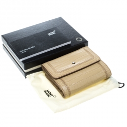 Pre Owned Montblanc Beige Croc Embossed Leather French Wallet